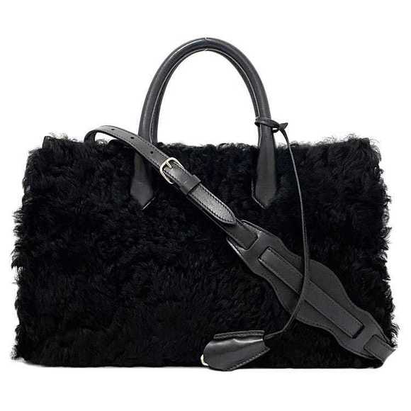 Balenciaga Bag shearling Black leather Shoulder fur Bag tote - Picture 1 of 9